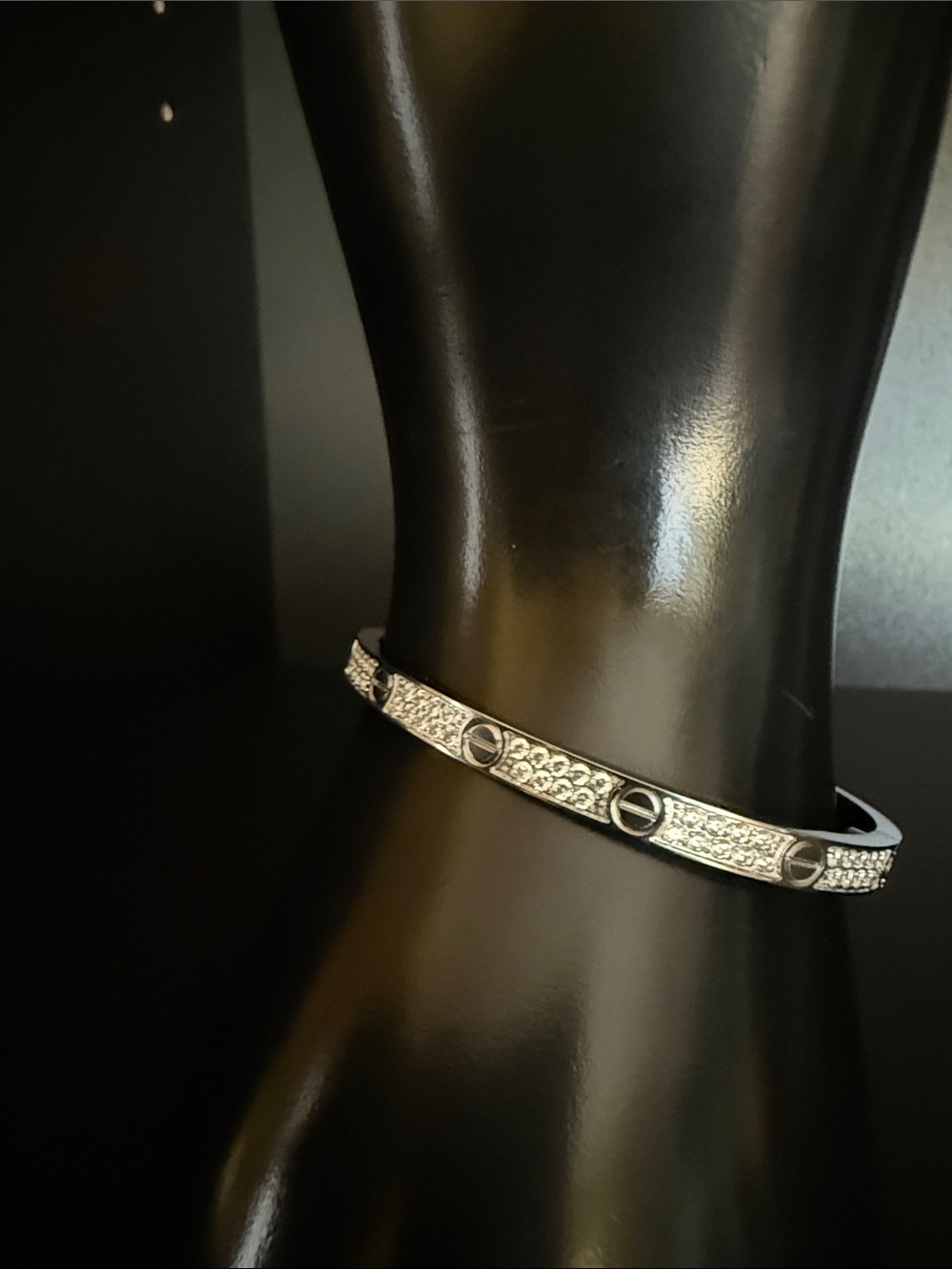Silver Tone Crystal-Accented Screw Motif Bangle Bracelet - Women Jewelry